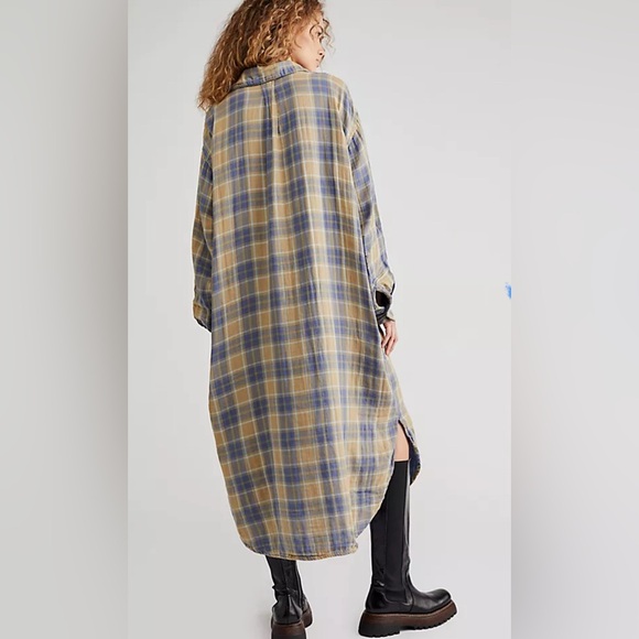 FREE PEOPLE GP SHADES COLLAB BUTTON DOWN PLAID MAXI SHIRT-DRESS MINA PLAID XS - Picture 14 of 15